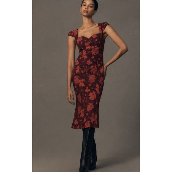 Anthropologie The Cecily Fit and Flare Floral Sweetheart Stretch Dress Small - Picture 1 of 13